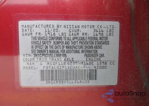 2020 Nissan Kicks Sr Xtronic Cvt из США, поврежденный, VIN 3N1CP5DV5LL568105